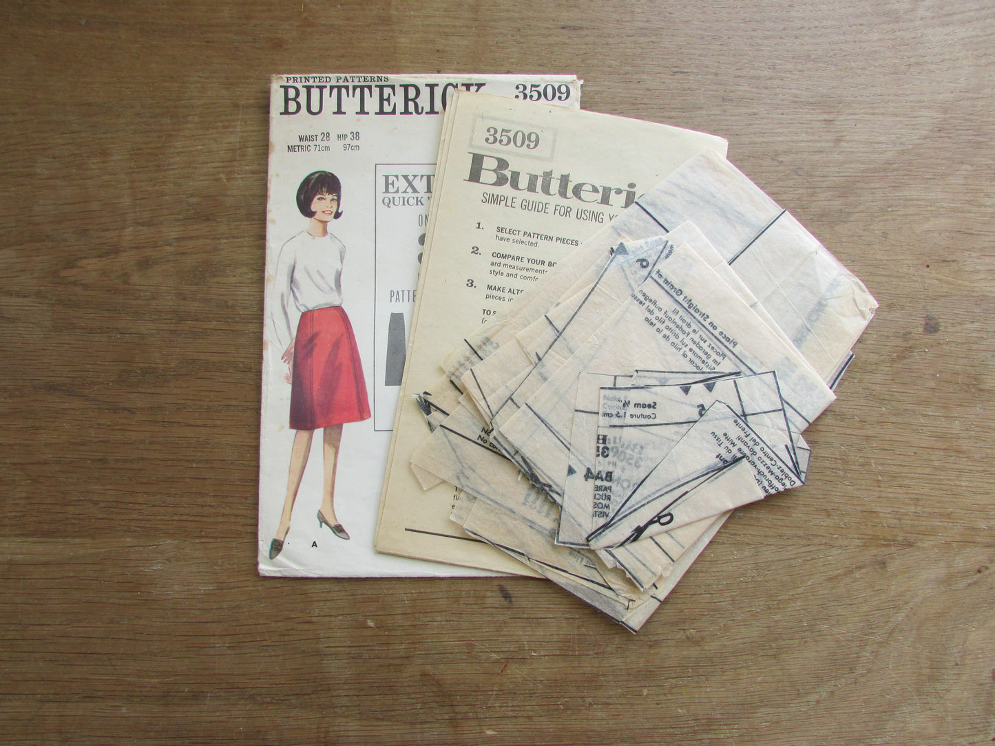 Used 1965 Butterick 3509 sewing pattern for misses' skirt in three versions, size 10 (complete)