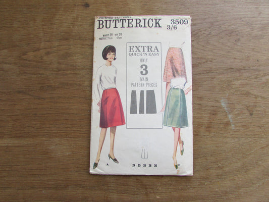 Used 1965 Butterick 3509 sewing pattern for misses' skirt in three versions, size 10 (complete)