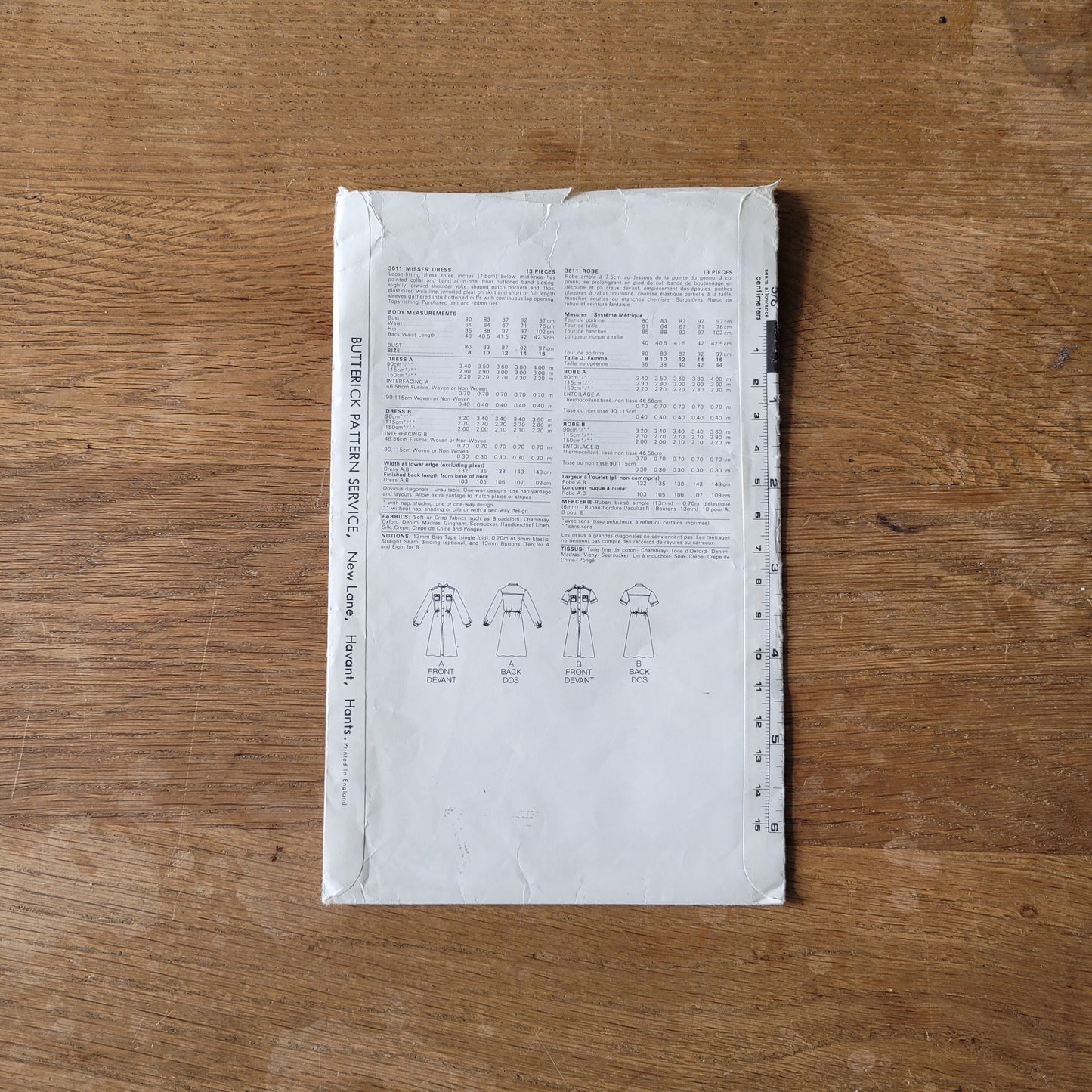 Used 1980s Butterick 3611 sewing pattern for misses' loose-fitting dress, size 10 (see description below)