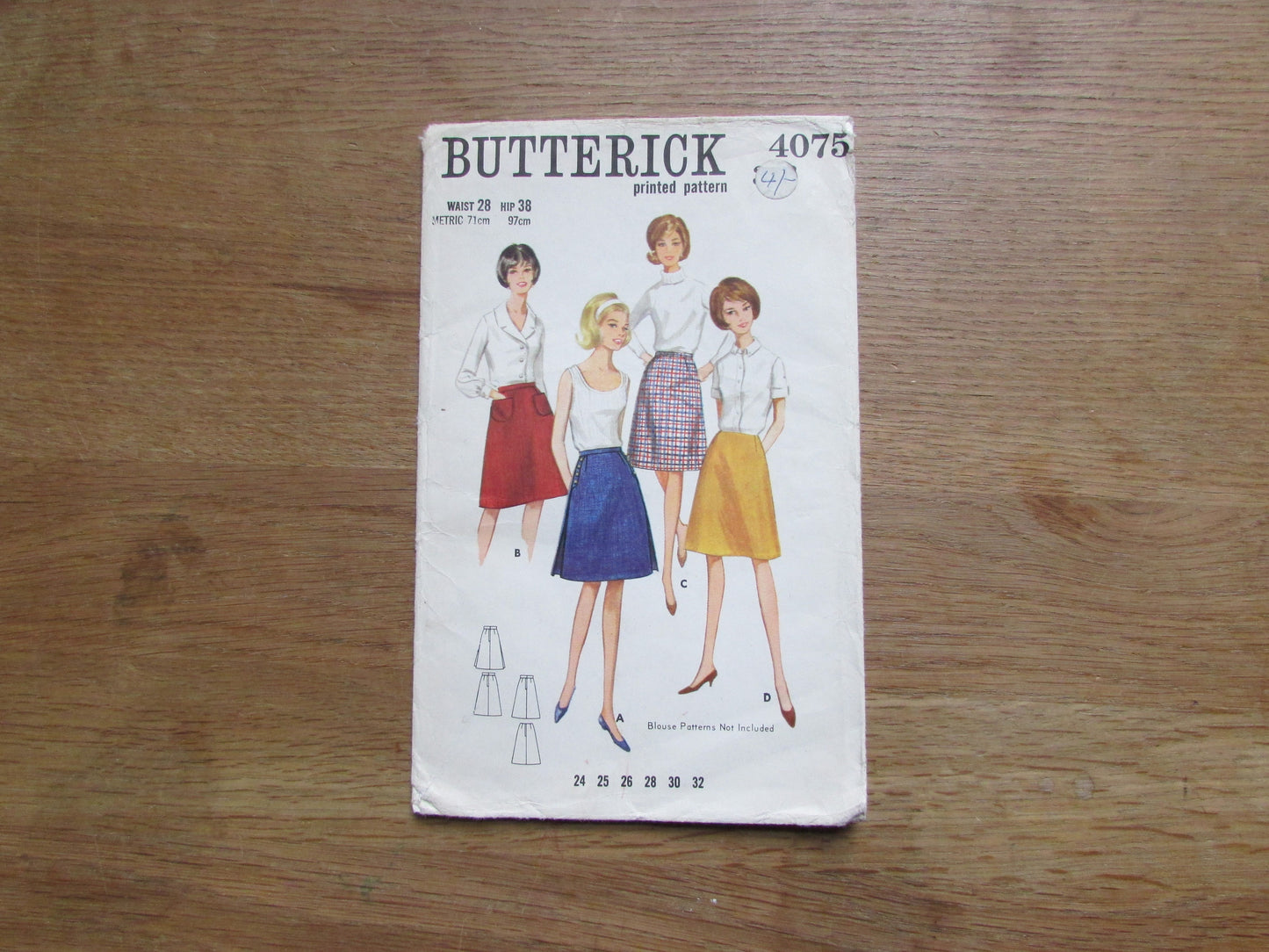 Used 1960s Butterick 4075 sewing pattern for quick 'n' easy skirt, size 10 (complete, see description below)