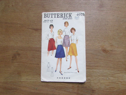 Used 1960s Butterick 4075 sewing pattern for quick 'n' easy skirt, size 10 (complete, see description below)