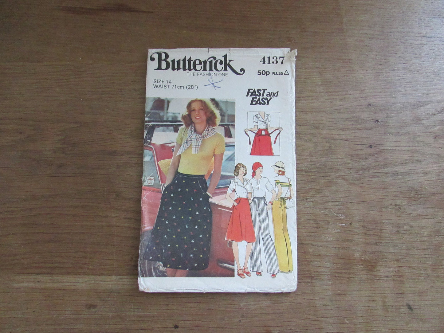 Part cut 1976 Butterick 4137 sewing pattern for misses' skirt & pants, size 14 (complete)