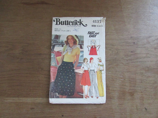 Part cut 1976 Butterick 4137 sewing pattern for misses' skirt & pants, size 14 (complete)