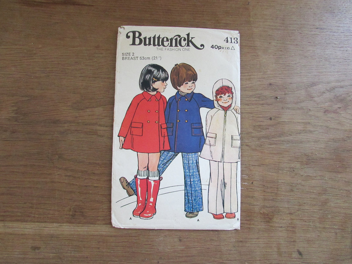 Part cut 1970s Butterick 413 sewing pattern for children's coat & pants, size 2 (complete)