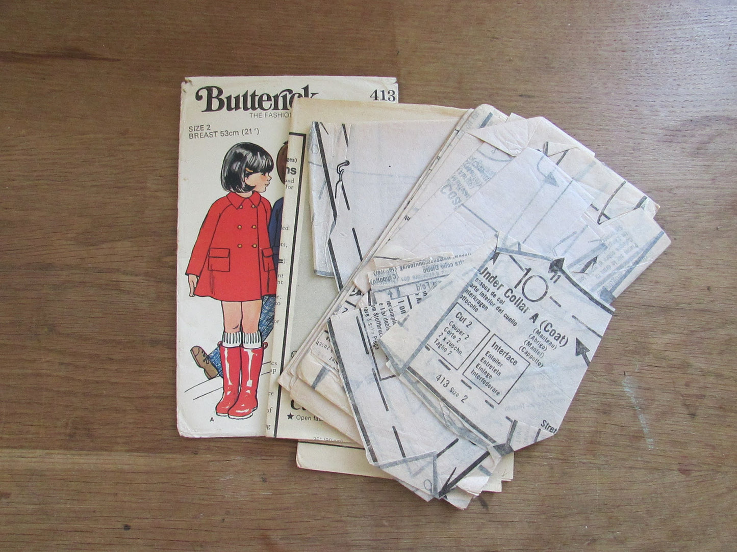 Part cut 1970s Butterick 413 sewing pattern for children's coat & pants, size 2 (complete)