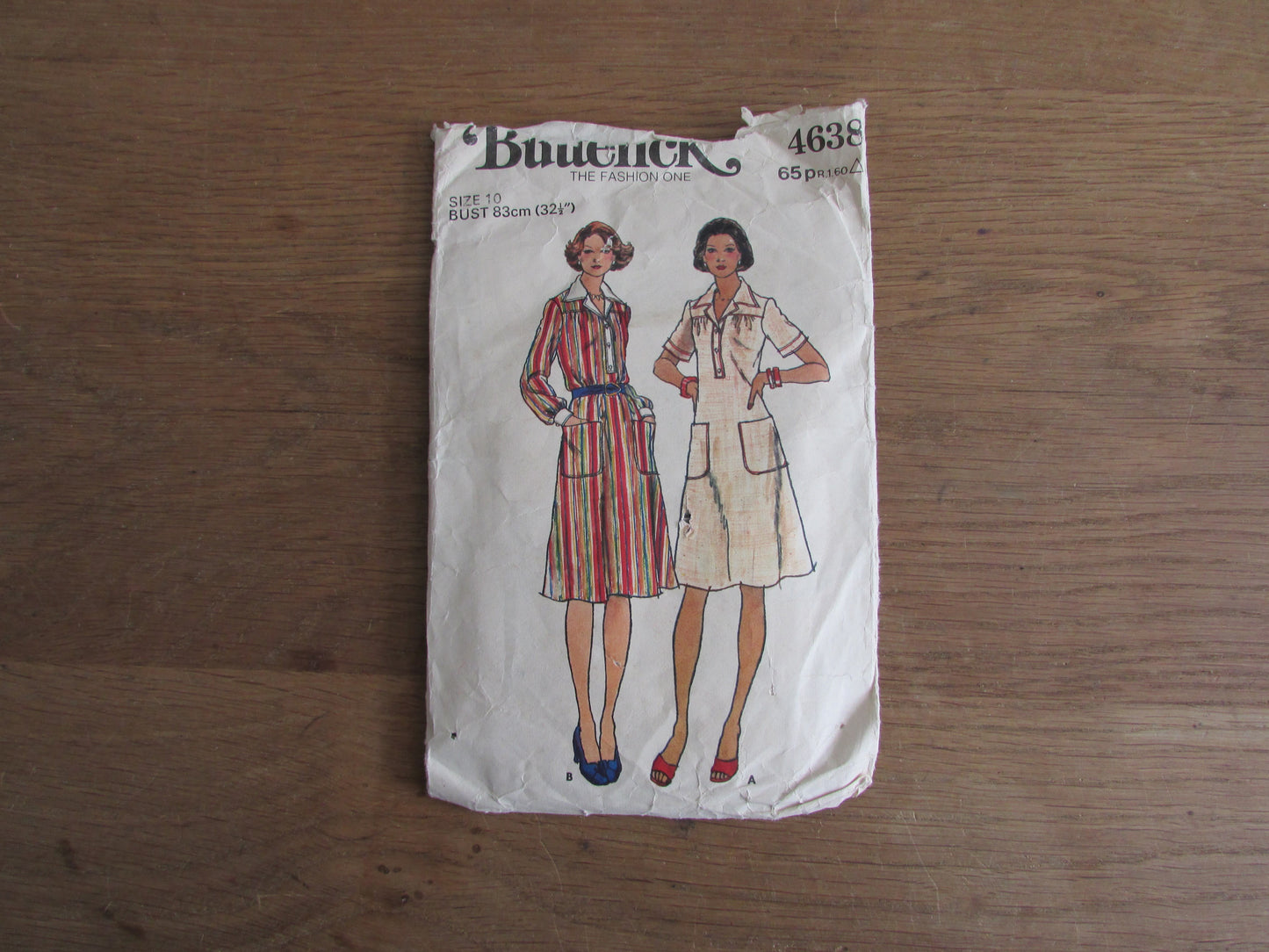 Part cut 1977 Butterick 4638 sewing pattern for misses' dress, size 10 (complete)