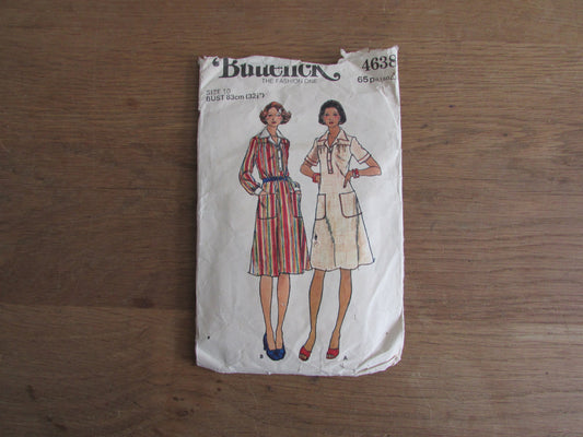 Part cut 1977 Butterick 4638 sewing pattern for misses' dress, size 10 (complete)