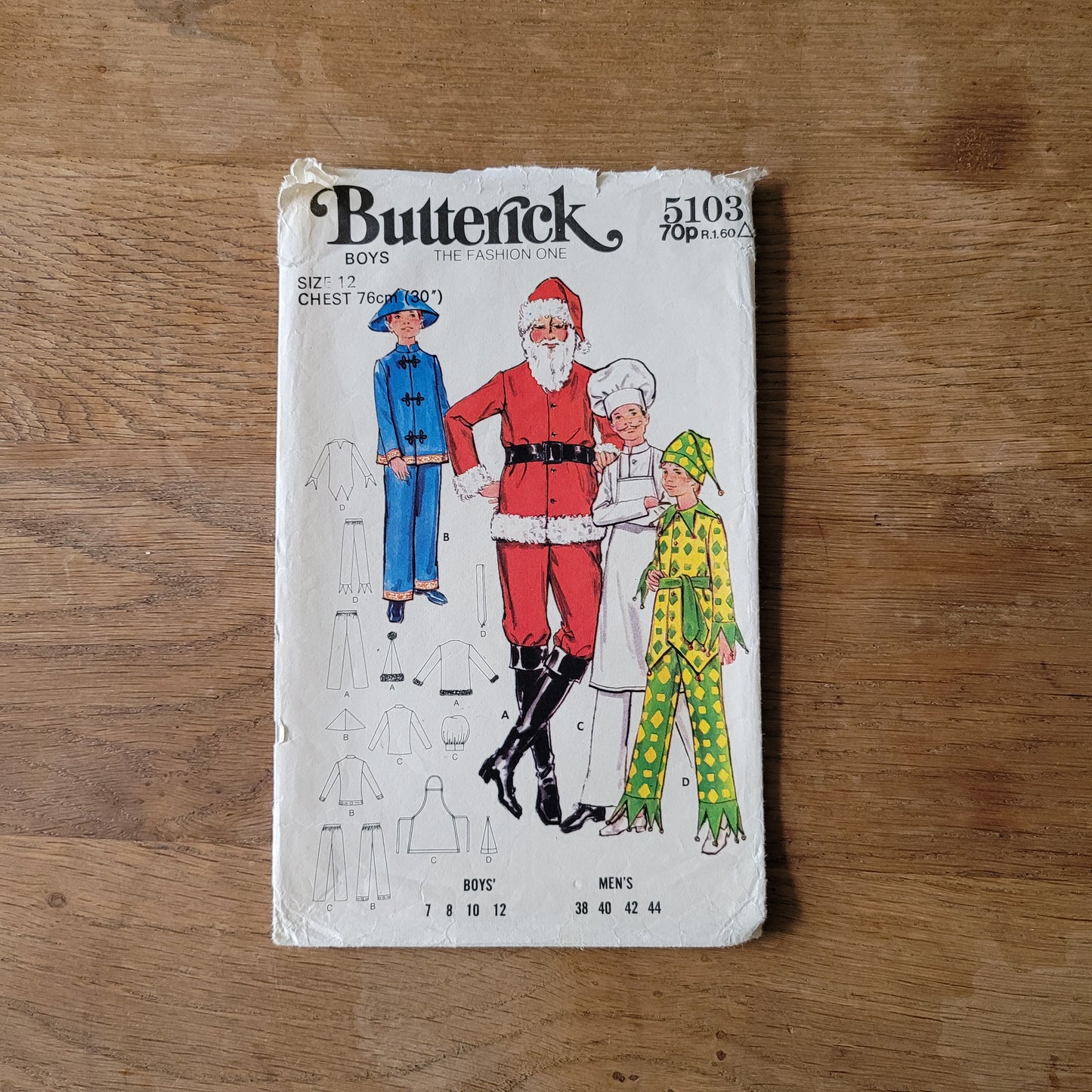 Part cut 1971 Butterick 5103 sewing pattern for men's & boys fancy dress costumes, size 12 (complete)