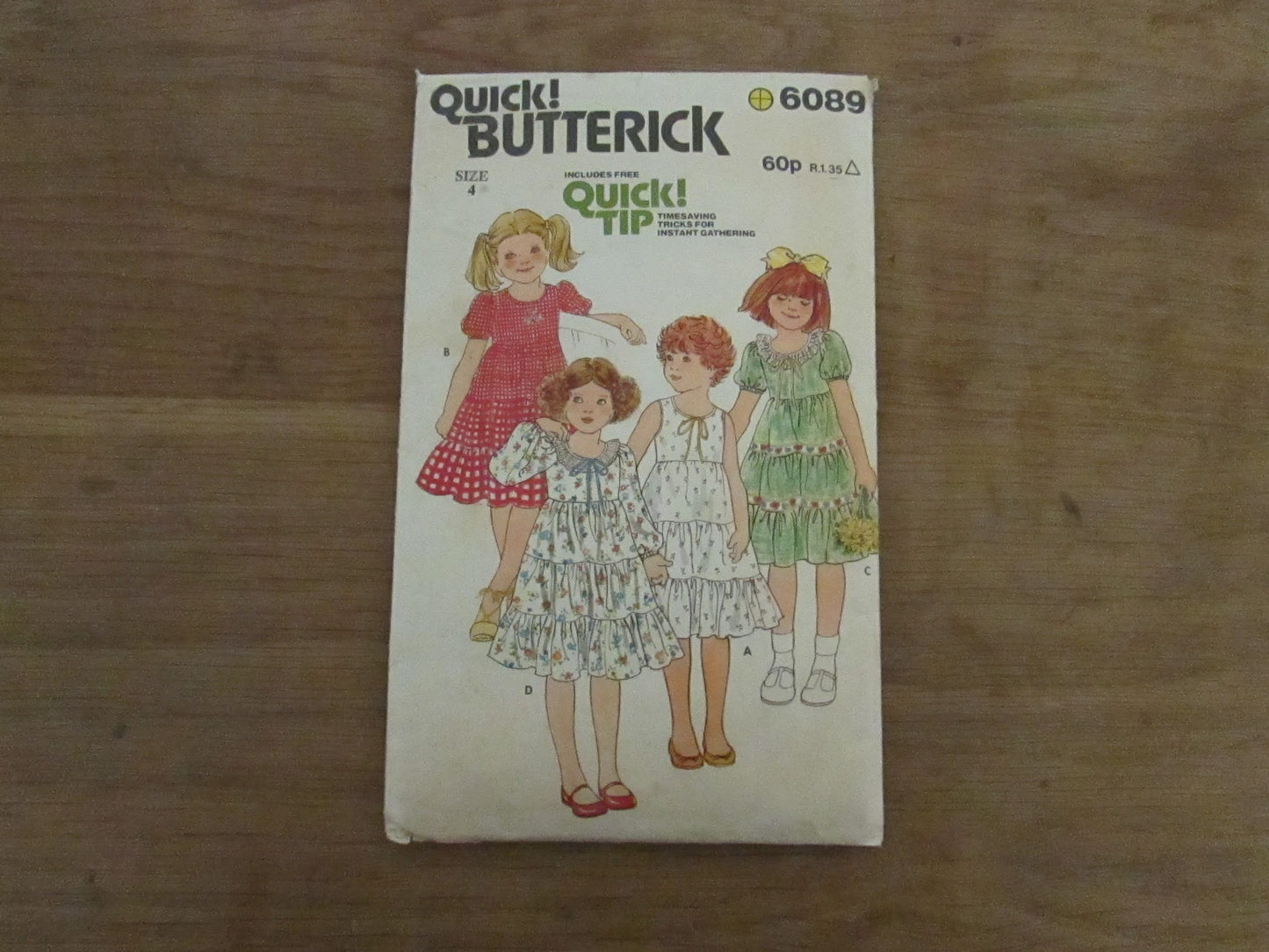 Part cut 1980s Butterick 6089 sewing pattern for children's dress, size 4 (complete)