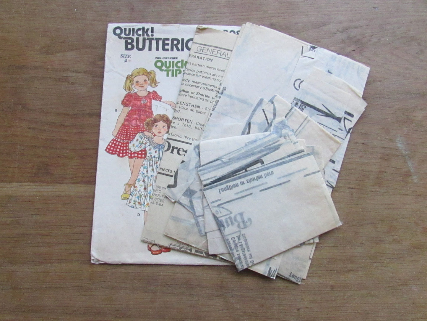 Part cut 1980s Butterick 6089 sewing pattern for children's dress, size 4 (complete)