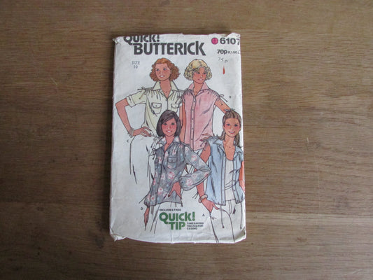 Used 1980s Butterick 6107 sewing pattern for misses blouse, size 10 (complete)