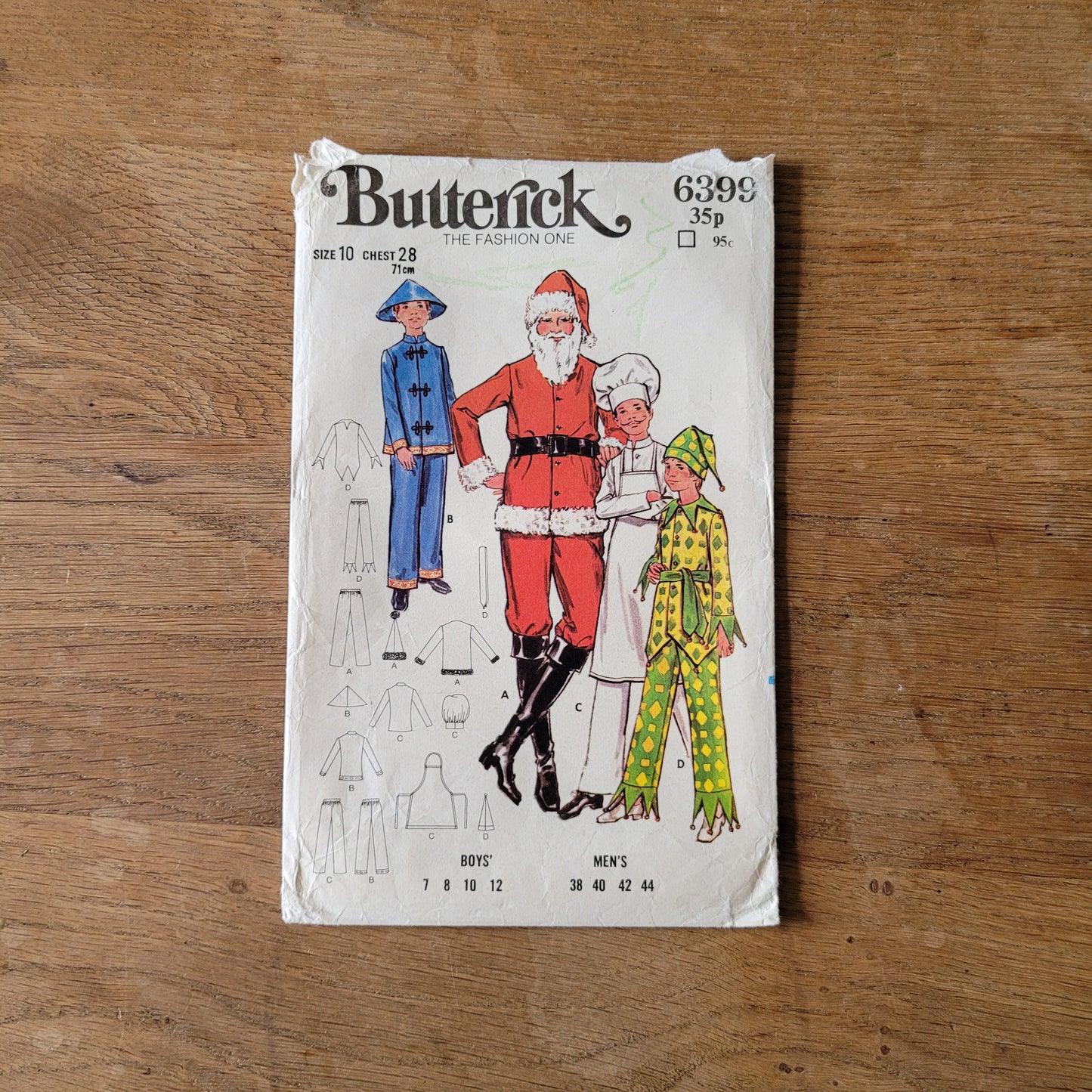 Part cut 1971 Butterick 6399 sewing pattern for men's & boys fancy dress costumes, size 10 (complete)