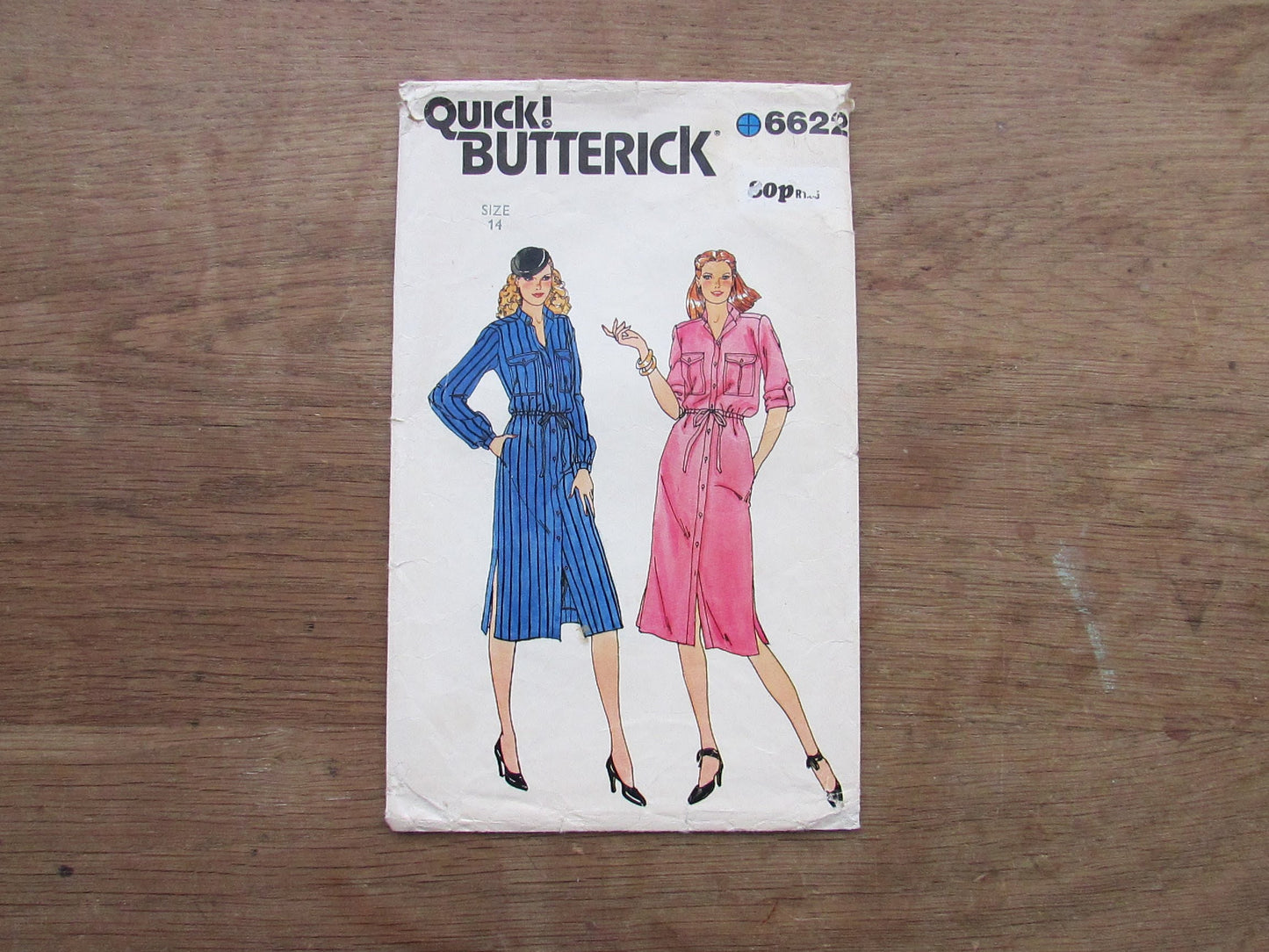 Part cut 1979 Butterick 6622 sewing pattern for misses' loose-fitting dress, size 14 (see description below)