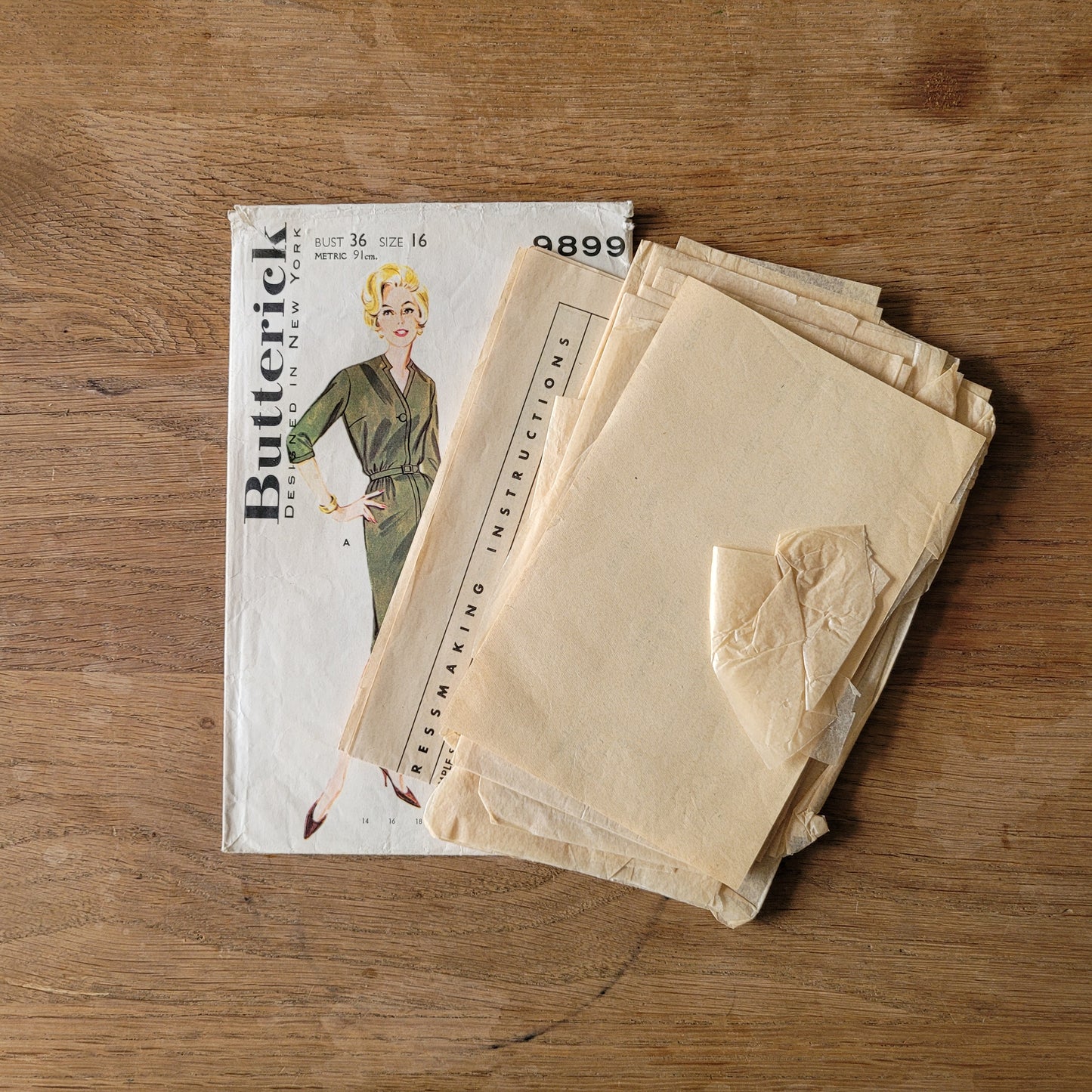 Used 1960s Butterick 9899 sewing pattern for misses' & women's sheath dress, size 16 (complete)