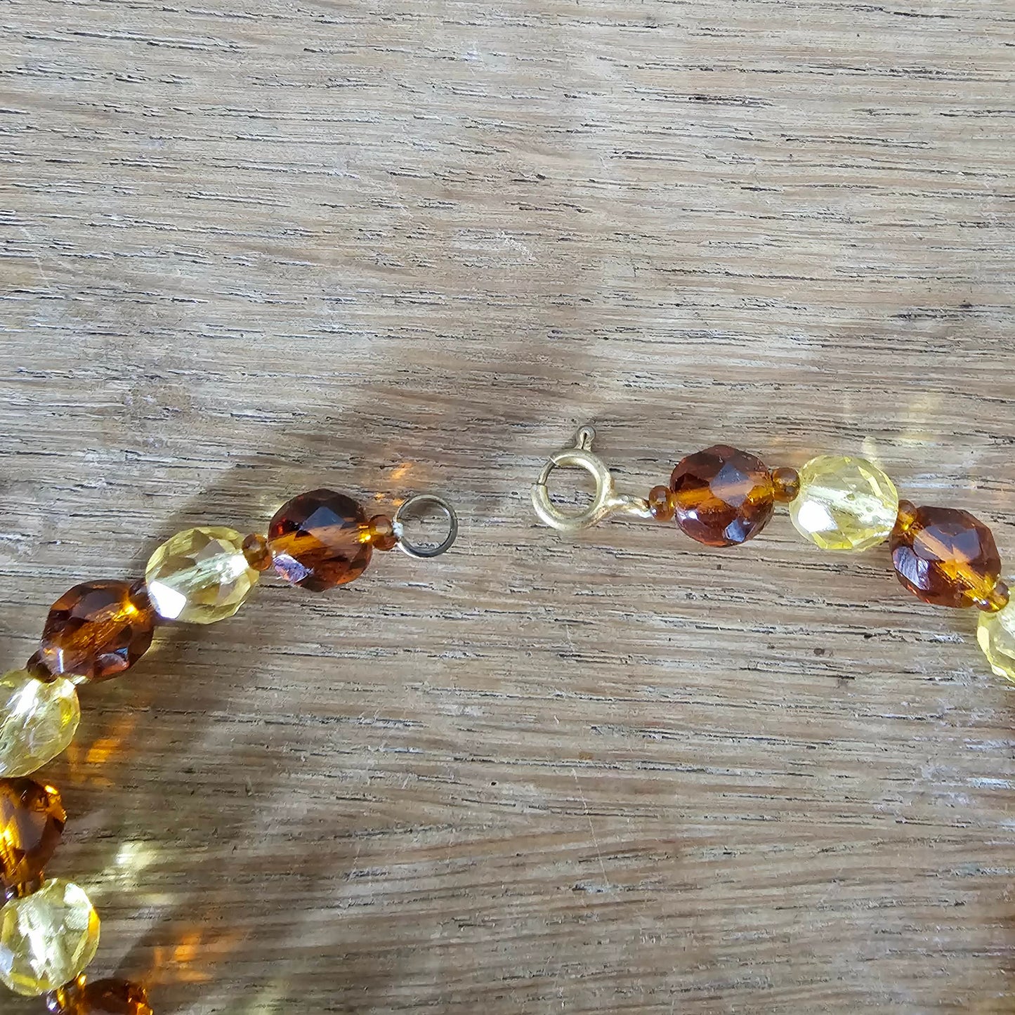 1950s/60s amber & yellow faceted glass bead rope necklace