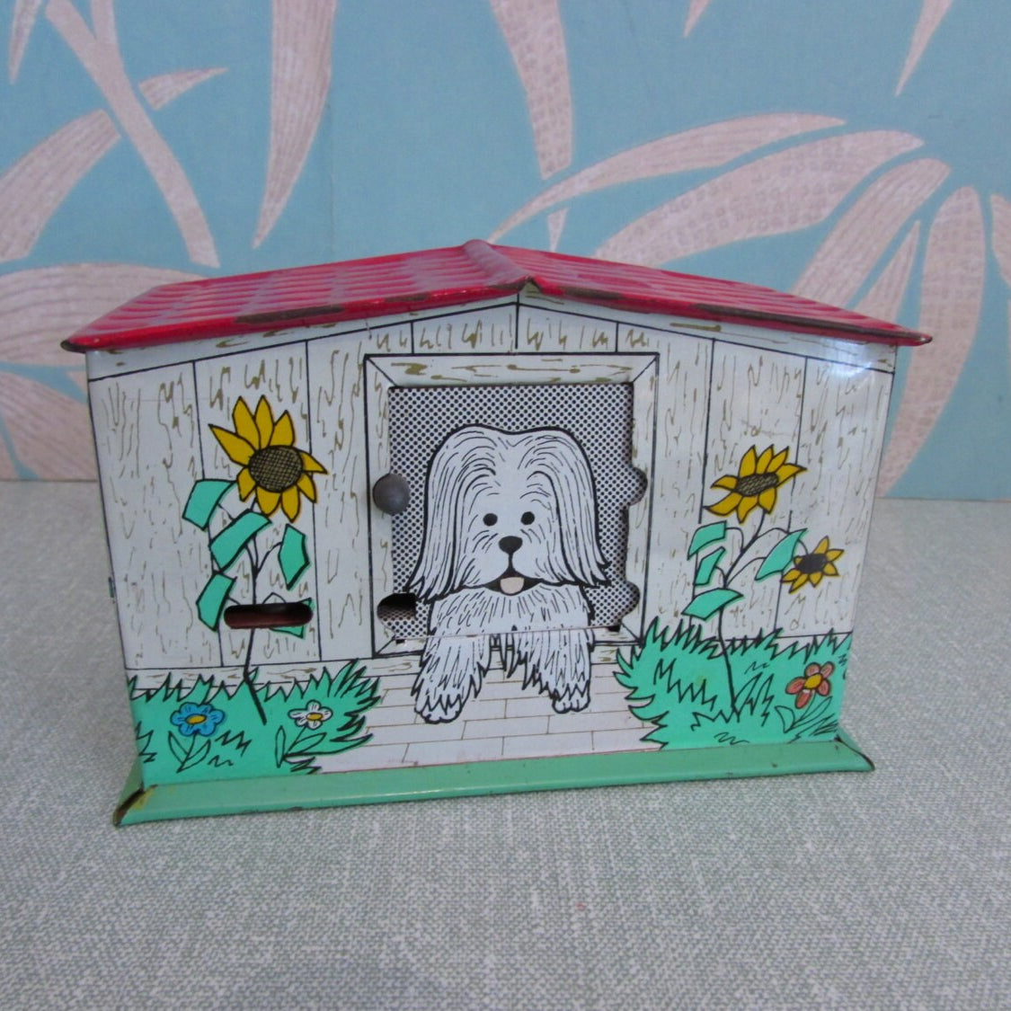 Cute 1950s tin mechanical coin bank/money box, made in Hungary