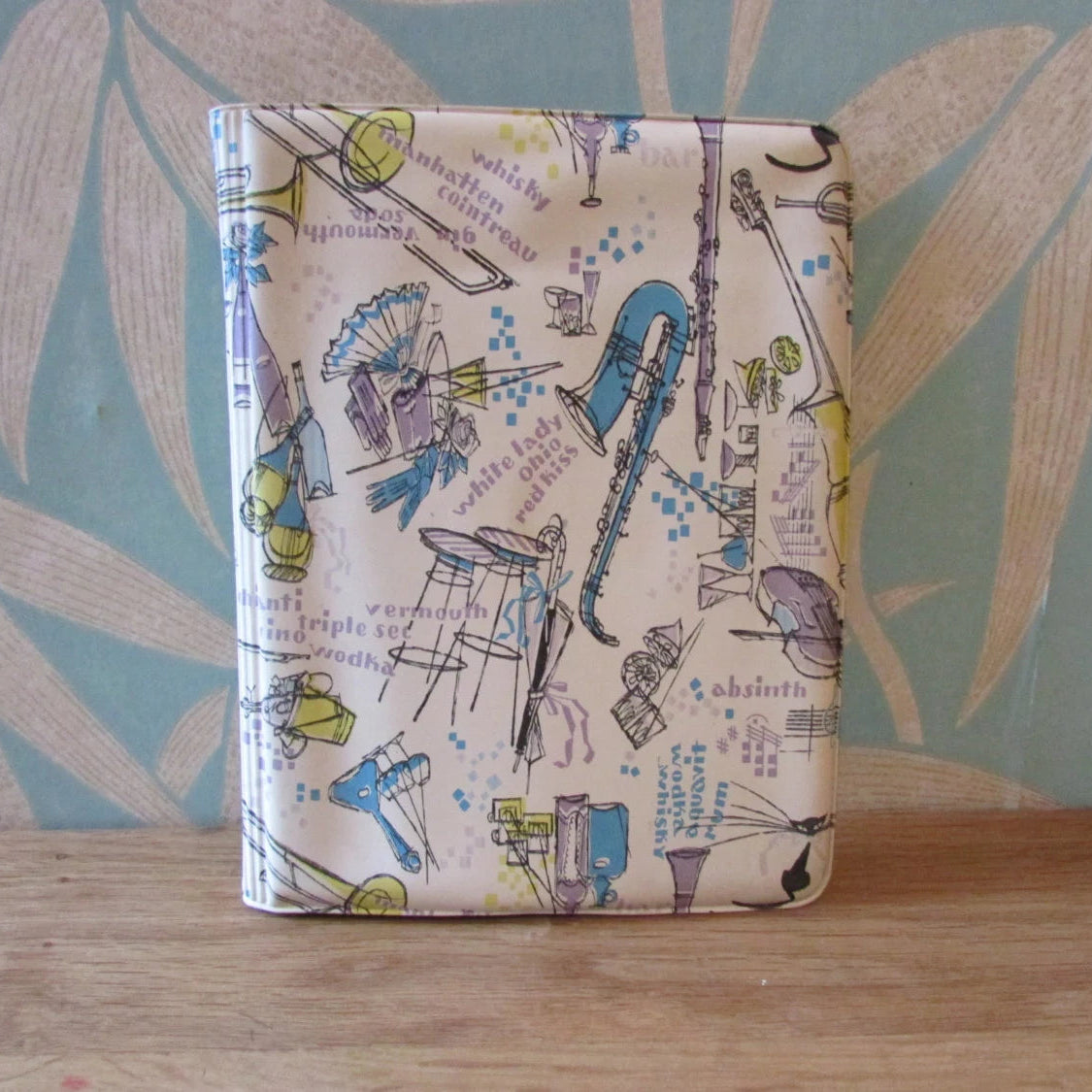 1960s musical instruments motif writing case/letter wallet