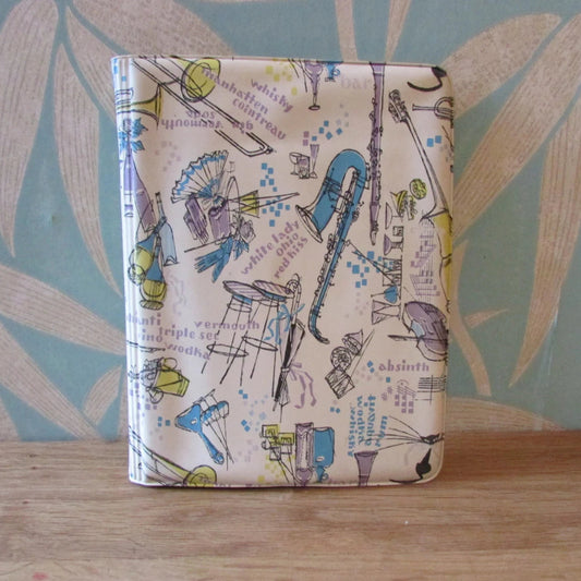 1960s musical instruments motif writing case/letter wallet