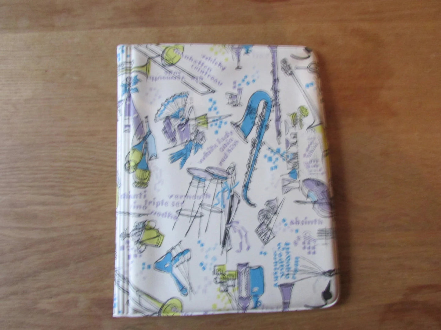 1960s musical instruments motif writing case/letter wallet