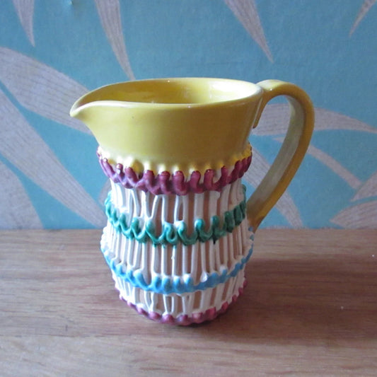 Mid-century Italian Studioware multicoloured textured ceramic miniature jug