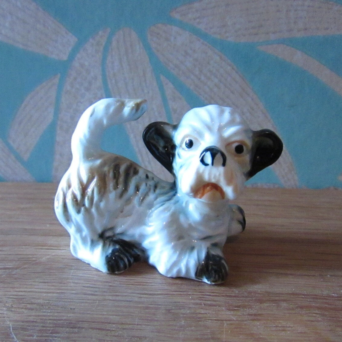 Vintage china Schnauzer dog, wagging tail