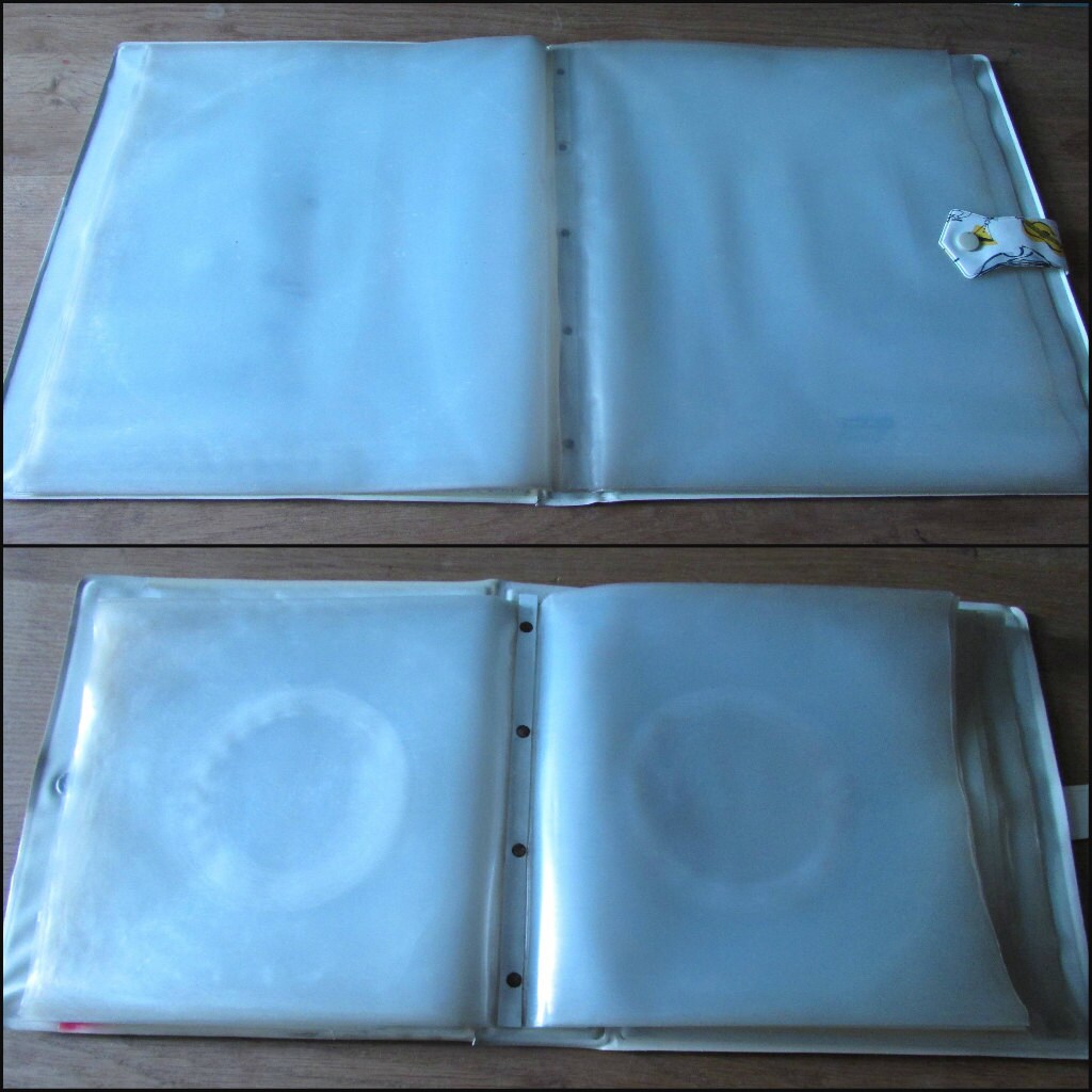 Set of 1950s hardcover vinyl record cases for LPs/12" & singles, fab musical instruments illustration