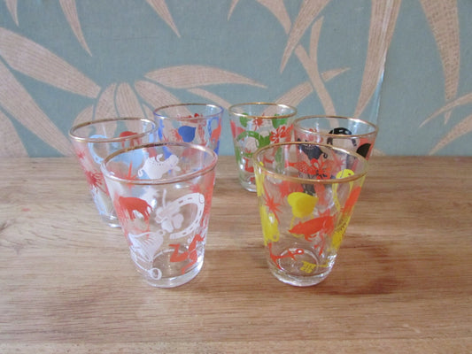 Set of 6 1950s "Lucky Charm" shot glasses/drinking set with 22ct liquid gold rim