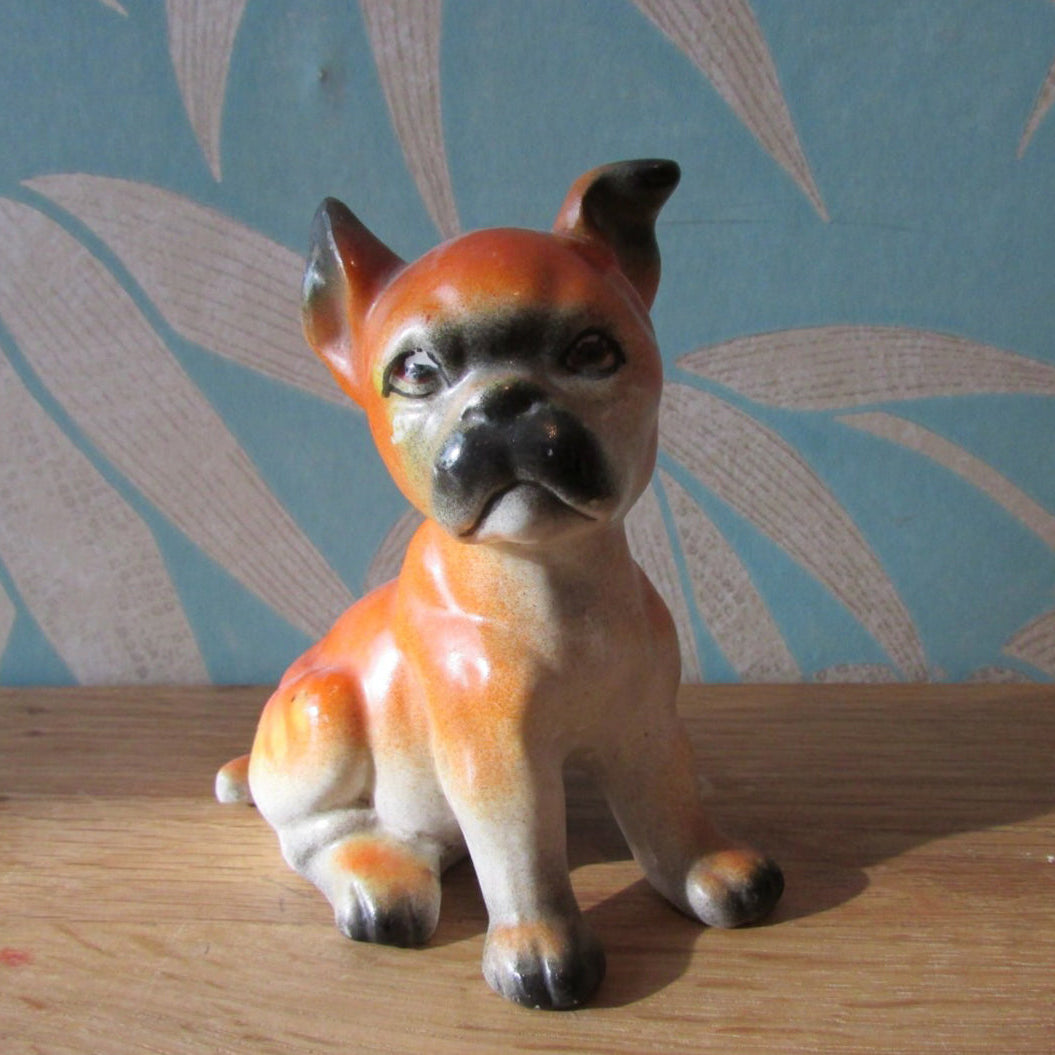 Rare vintage chalkware bulldog puppy figurine