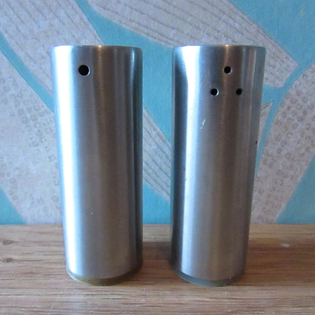 Vintage mini stainless steel pillar salt & pepper shakers