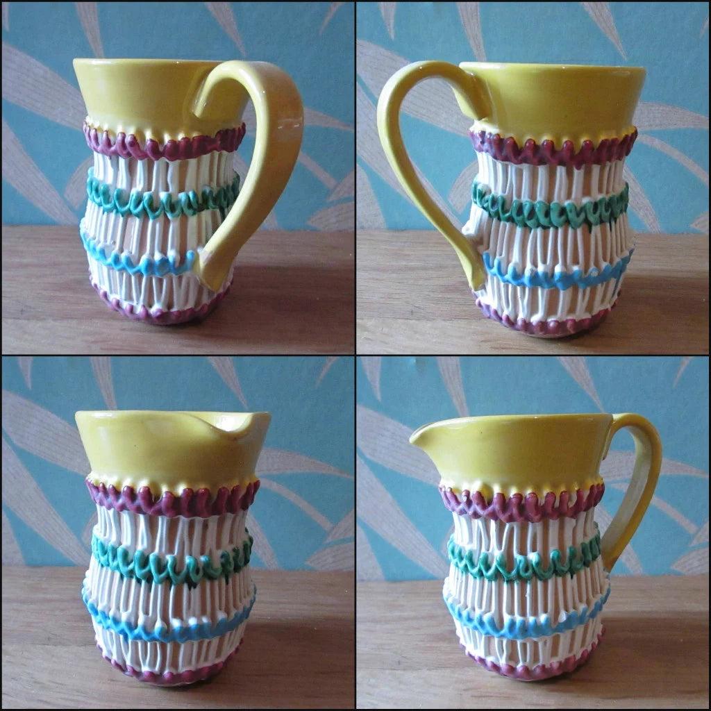 Mid-century Italian Studioware multicoloured textured ceramic miniature jug