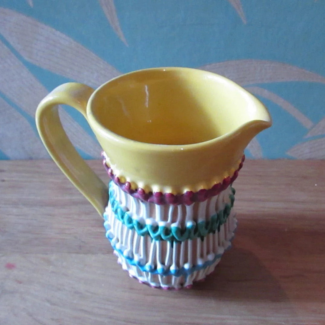 Mid-century Italian Studioware multicoloured textured ceramic miniature jug
