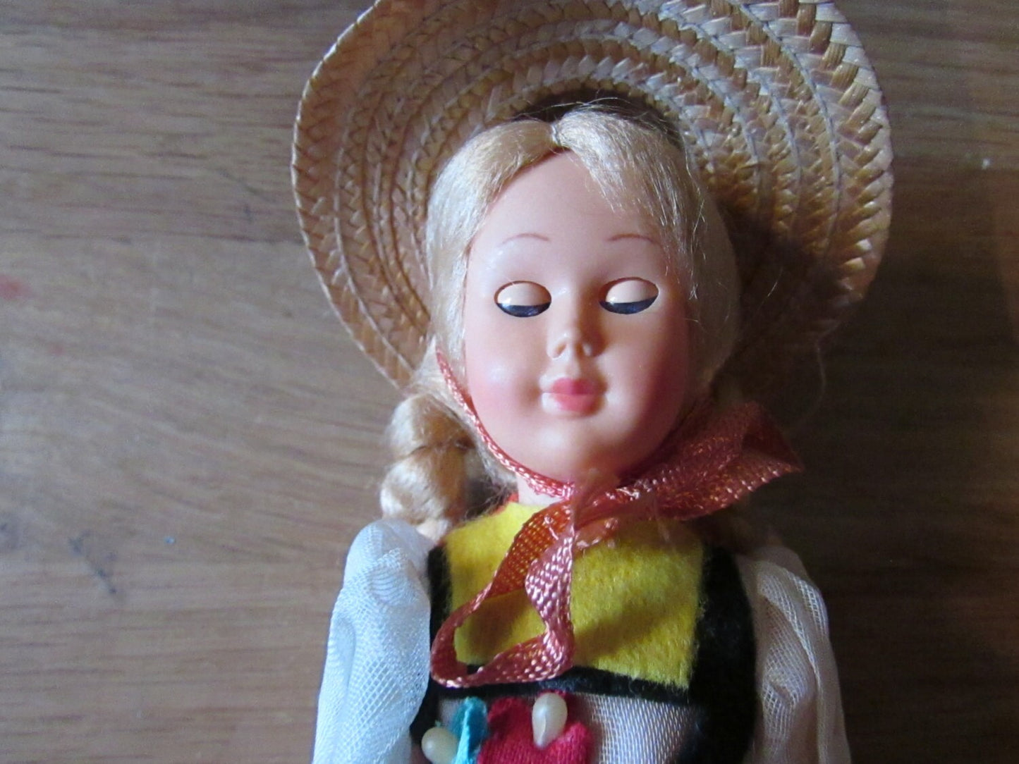 Vintage European celluloid souvenir/folk doll with open/close eyes (country unknown)