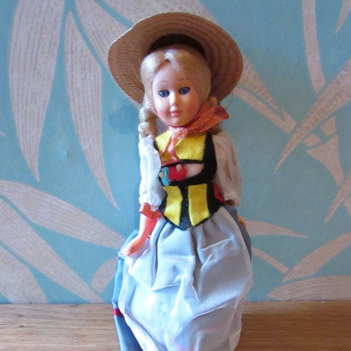 Vintage European celluloid souvenir/folk doll with open/close eyes (country unknown)
