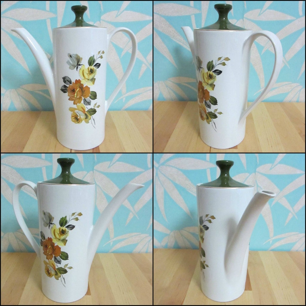 1960s Myott coffee pot, orange & yellow tone rose design