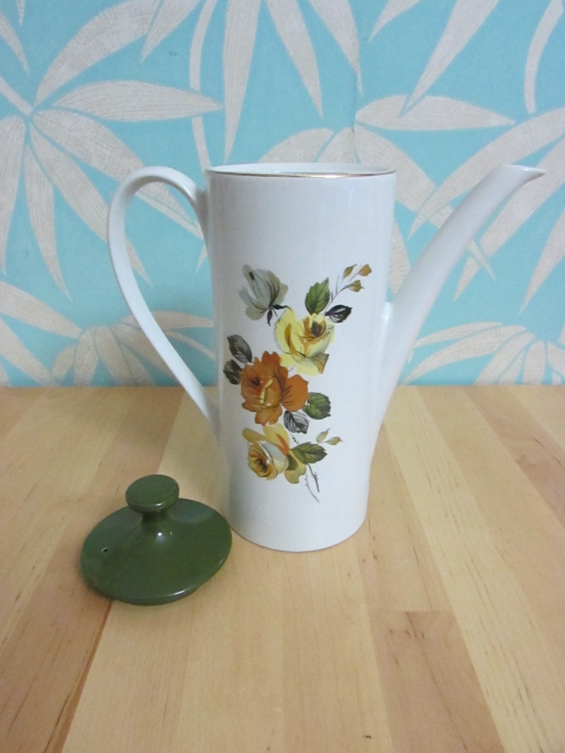 1960s Myott coffee pot, orange & yellow tone rose design