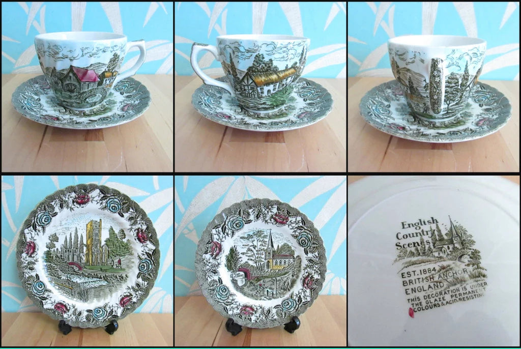 Assortment of 1950s British Anchor "English Country Scenes" teaware