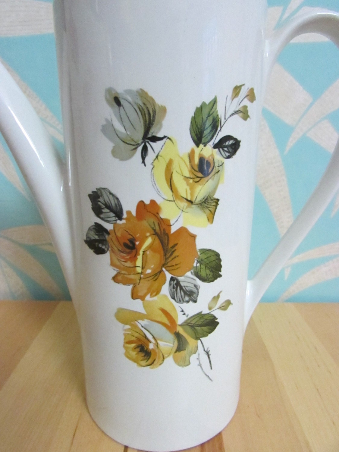 1960s Myott coffee pot, orange & yellow tone rose design