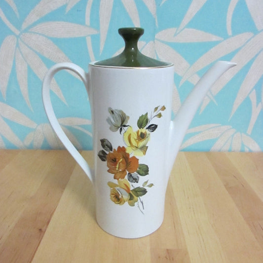 1960s Myott coffee pot, orange & yellow tone rose design