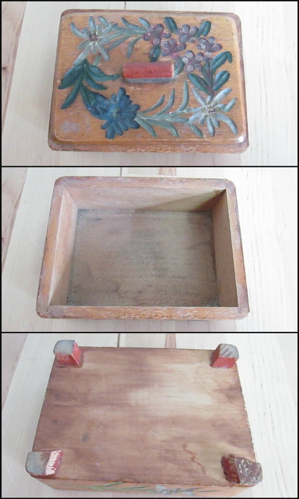 1940s handcrafted flora/flower wooden trinket box