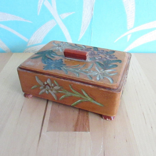 1940s handcrafted flora/flower wooden trinket box