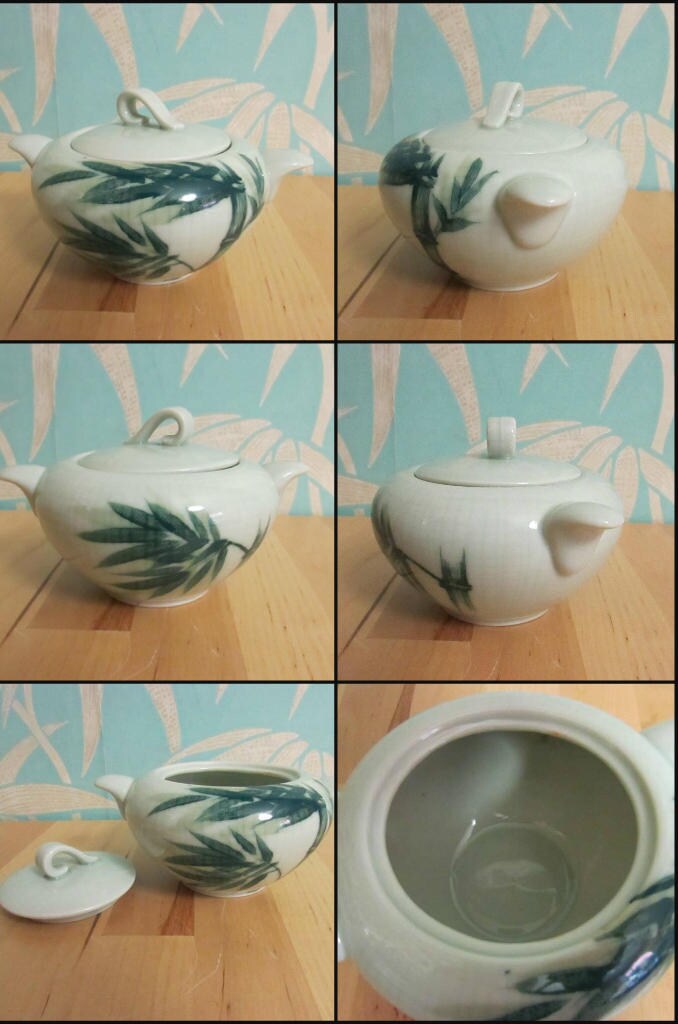 Vintage Celadon China hand-painted underglaze 'Bamboo' (no gold) teaset