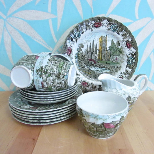 Assortment of 1950s British Anchor "English Country Scenes" teaware