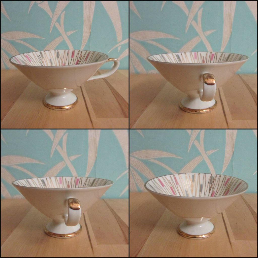 Beautiful 1960s Schumann Arzberg Bavaria porcelain , atomic gold zigzag pattern with pink & grey contrast