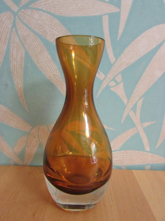 1960s amber blown cased glass vase