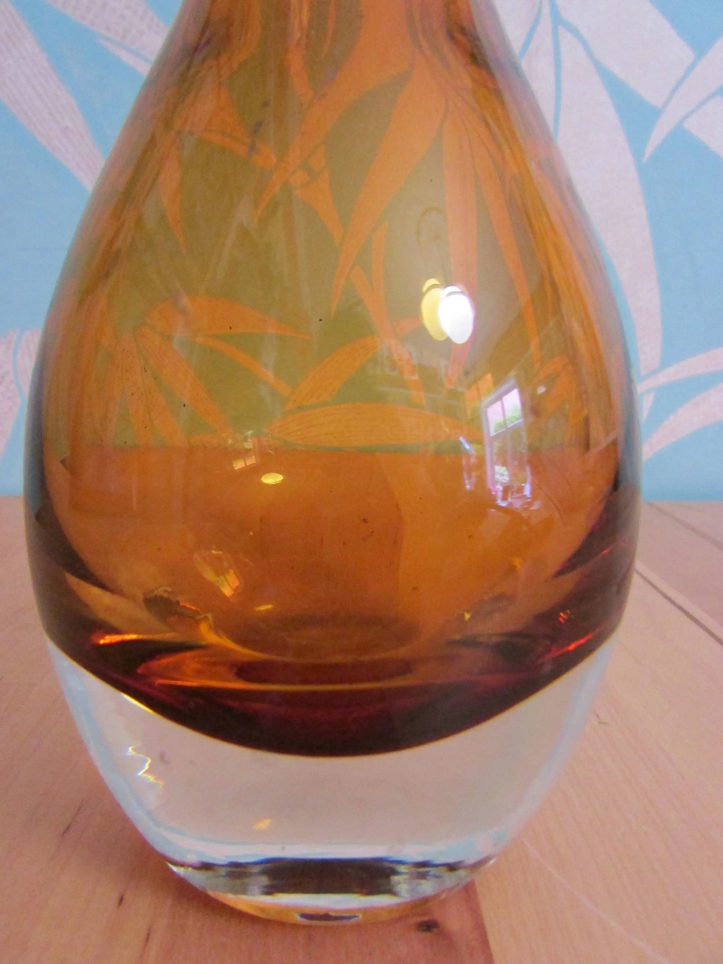 1960s amber blown cased glass vase