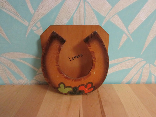 Vintage hand-painted wooden horseshoe letter rack