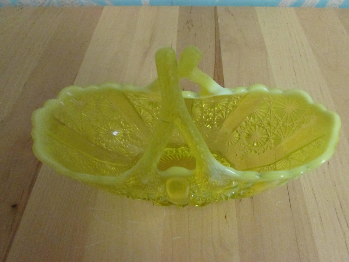 Vintage Davidson primrose yellow 'Lady Chippendale' glass posy basket