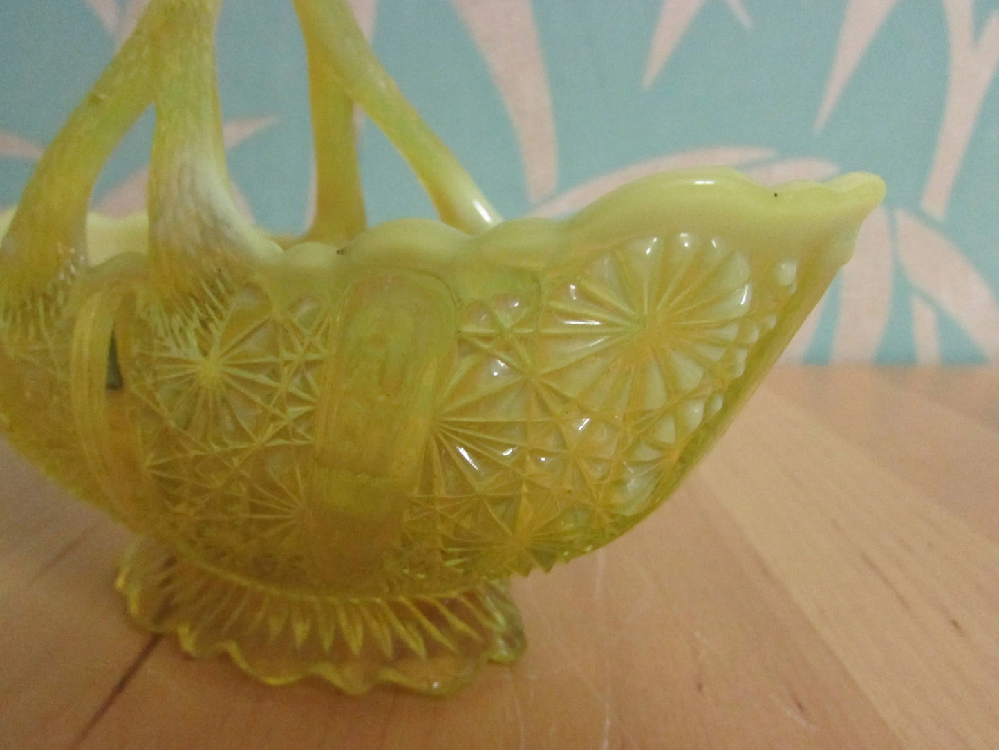 Vintage Davidson primrose yellow 'Lady Chippendale' glass posy basket