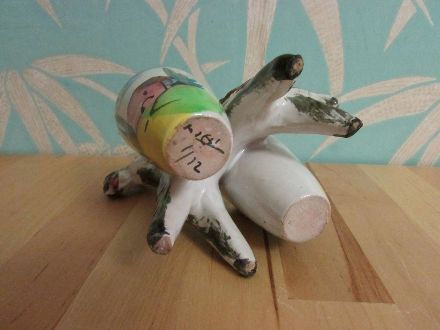 Mid-century hand-painted porcelain donkey twin planter, made in Italy