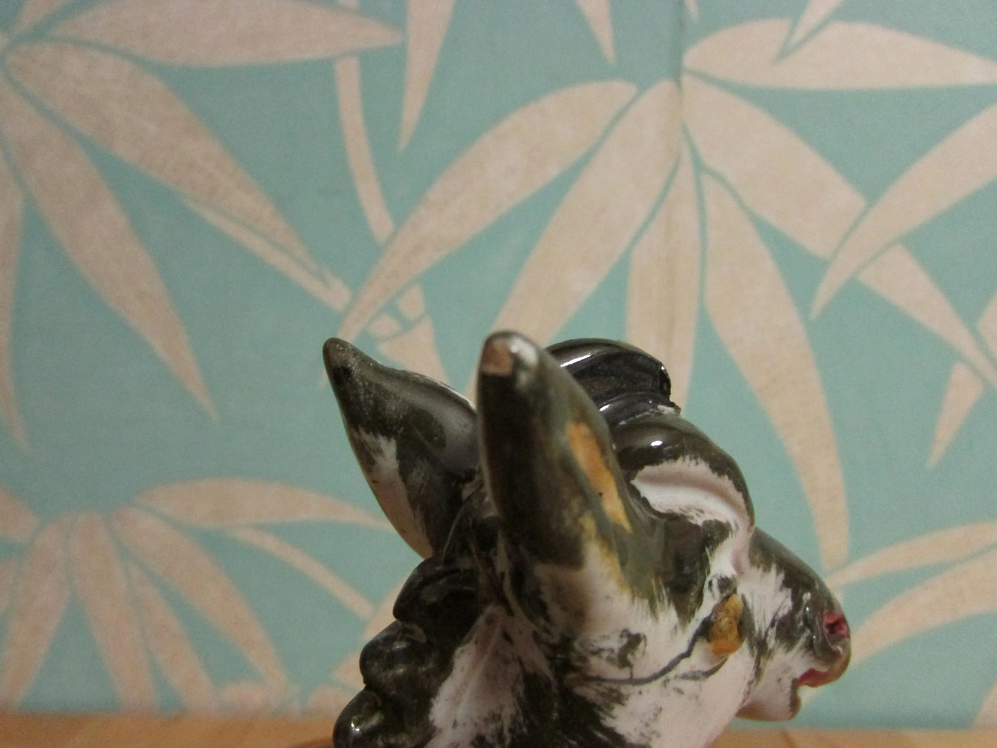 Mid-century hand-painted porcelain donkey twin planter, made in Italy